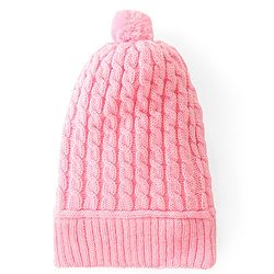 Babyhug Woollen Cable Knit Design Cap With Pom Pom - Pink