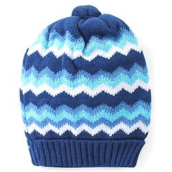 Babyhug Knitted Chevron Design Woollen Cap - Blue