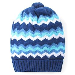 Babyhug Knitted Chevron Design Woollen Cap - Blue