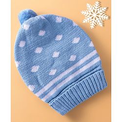 Babyhug Woolen Knitted Design Cap With Pom Pom - Blue
