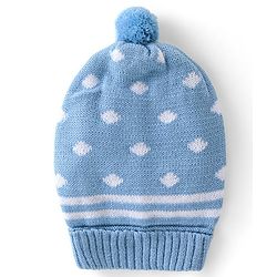 Babyhug Woolen Knitted Design Cap With Pom Pom - Blue
