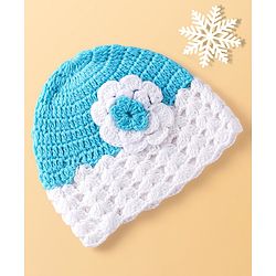 Babyhug Woolen Knitted Crochet Design Cap - Blue & White