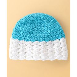 Babyhug Woolen Knitted Crochet Design Cap - Blue & White