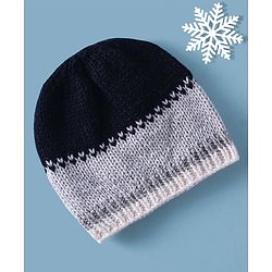 Babyhug Woollen Knitted Cap - Navy Blue & Grey