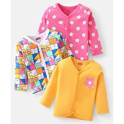 Babyhug 100% Cotton Knit Full Sleeves Front Open Vests Floral Print Pack of 3 - Multicolour