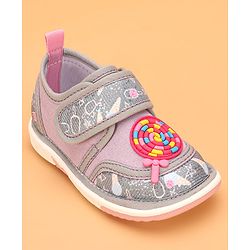 Cute Walk by Babyhug Velcro Closure & Candy Applique Casual Shoes - Grey