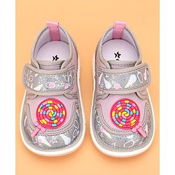 Cute Walk by Babyhug Velcro Closure & Candy Applique Casual Shoes - Grey