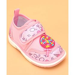Cute Walk by Babyhug Velcro Closure & Candy Applique Casual Shoes - Pink