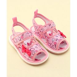 Cute Walk by Babyhug Slip On Musical Sandals with Velcro Closure & Stars Print - Pink