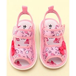Cute Walk by Babyhug Slip On Musical Sandals with Velcro Closure & Stars Print - Pink