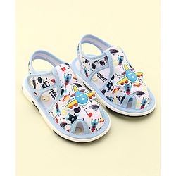 Cute Walk by Babyhug Musical Sandals with Velcro Closure Aeroplane Print & Applique  - Navy Blue