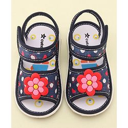 Cute Walk by Babyhug Velcro Closure Musical Sandals With Floral Applique- Blue