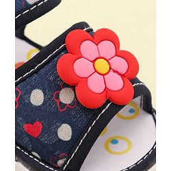 Cute Walk by Babyhug Velcro Closure Musical Sandals With Floral Applique- Blue