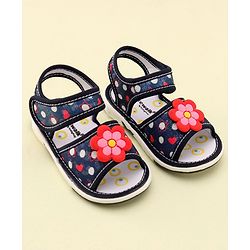 Cute Walk by Babyhug Velcro Closure Musical Sandals With Floral Applique- Blue