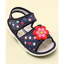Cute Walk by Babyhug Velcro Closure Musical Sandals With Floral Applique- Blue