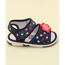 Cute Walk by Babyhug Velcro Closure Musical Sandals With Floral Applique- Blue