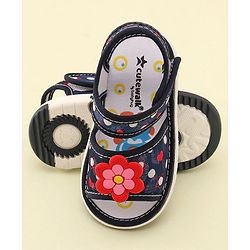 Cute Walk by Babyhug Velcro Closure Musical Sandals With Floral Applique- Blue