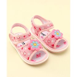 Cute Walk by Babyhug Velcro Closure Musical Sandals With Floral Applique- Pink