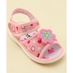 Cute Walk by Babyhug Velcro Closure Musical Sandals With Floral Applique- Pink