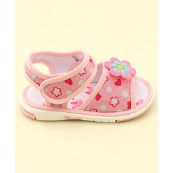 Cute Walk by Babyhug Velcro Closure Musical Sandals With Floral Applique- Pink