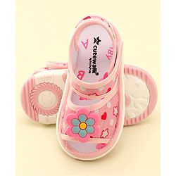Cute Walk by Babyhug Velcro Closure Musical Sandals With Floral Applique- Pink