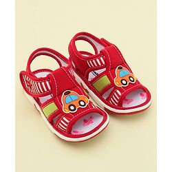 Cute Walk by Babyhug Musical Sandals with Velcro Closure & Car Applique - Red
