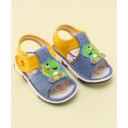 Cute Walk by Babyhug Slip On Musical Musical Sandals with Dino Applique & Velcro Closure - Denim