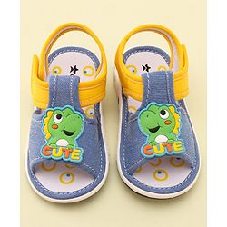 Cute Walk by Babyhug Slip On Musical Musical Sandals with Dino Applique & Velcro Closure - Denim