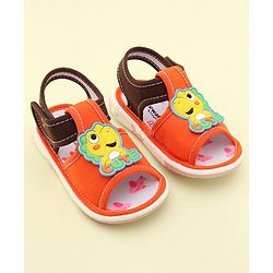 Cute Walk by Babyhug Slip On Musical Sandals with Dino Applique & Velcro Closure - Orange