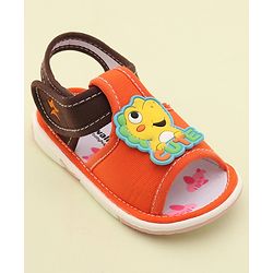 Cute Walk by Babyhug Slip On Musical Sandals with Dino Applique & Velcro Closure - Orange