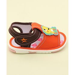 Cute Walk by Babyhug Slip On Musical Sandals with Dino Applique & Velcro Closure - Orange