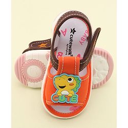 Cute Walk by Babyhug Slip On Musical Sandals with Dino Applique & Velcro Closure - Orange
