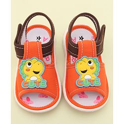 Cute Walk by Babyhug Slip On Musical Sandals with Dino Applique & Velcro Closure - Orange