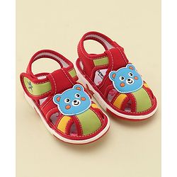 Cute Walk by Babyhug Slip On Musical Sandals with Velcro Closure & Teddy Patch - Red
