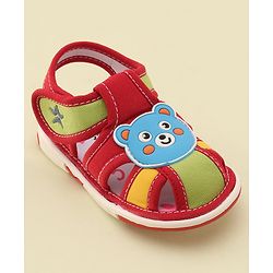 Cute Walk by Babyhug Slip On Musical Sandals with Velcro Closure & Teddy Patch - Red
