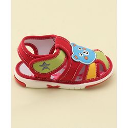 Cute Walk by Babyhug Slip On Musical Sandals with Velcro Closure & Teddy Patch - Red