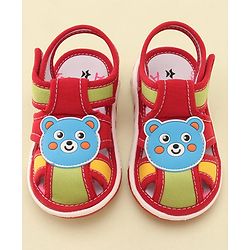 Cute Walk by Babyhug Slip On Musical Sandals with Velcro Closure & Teddy Patch - Red