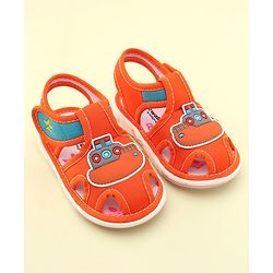 Cute Walk by Babyhug Velcro Closure Musical Sandals with Ship Applique -Orange