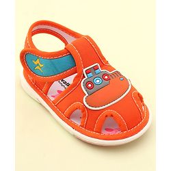 Cute Walk by Babyhug Velcro Closure Musical Sandals with Ship Applique -Orange