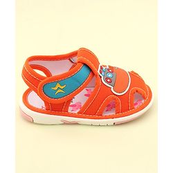 Cute Walk by Babyhug Velcro Closure Musical Sandals with Ship Applique -Orange