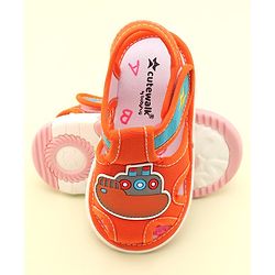 Cute Walk by Babyhug Velcro Closure Musical Sandals with Ship Applique -Orange
