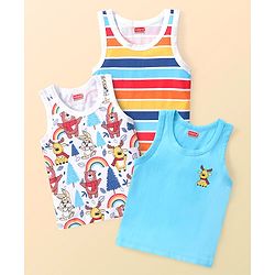 Babyhug 100 % Cotton Knit Sando with Bears Print Pack of 3 - Multicolour