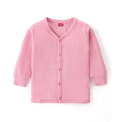 Babyhug Full Sleeves Solid Color Front Open Thermal Vest - Pink