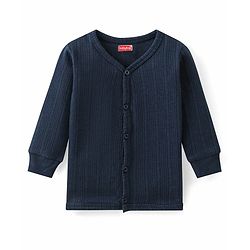 Babyhug Front Open Full Sleeves Solid Color Thermal Vest - Navy Blue