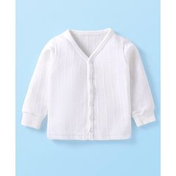 Babyhug Full Sleeves Solid Colour Front Open Thermal Vest - Off White