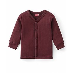 Babyhug Front Open Full Sleeves Solid Color Thermal Vest - Brown