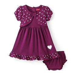 Babyhug Cotton Knit Half Sleeves Heart Printed Frock with Bloomer - Purple