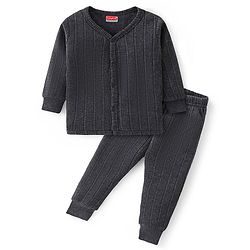 Babyhug Front Open Full Sleeves Solid Colour Thermal Vest & Legging Set - Dark Grey