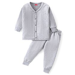 Babyhug Front Open Full Sleeves Solid Colour Thermal Vest & Legging Set - Grey