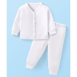 Babyhug Full Sleeves Solid Thermal Vest & Pant Set - White